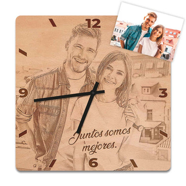 Reloj de pared de madera - fotografía propia, cuadrado de 30 cm 