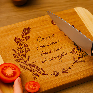 Tabla de bambú para regalo con grabado, motivo de amapola 