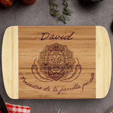 Tabla de bambú para regalo con grabado, motivo Maestro de la parrilla de chile 