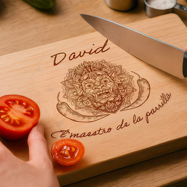 Tabla de regalo maciza con grabado, motivo Maestro de la parrilla de chile 