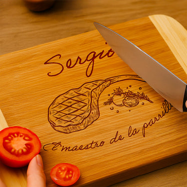 Tabla de bambú para regalo con grabado, motivo Maestro de la parrilla 