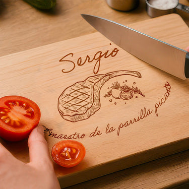Tabla de cortar de madera maciza con grabado, motivo Maestro de la parrilla 