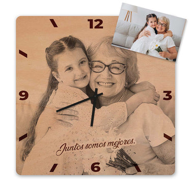 Reloj de pared de madera - fotografía propia, cuadrado de 50 cm 